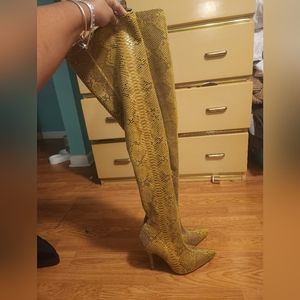 Gold/Mustard Snakeskin Thigh High Boots